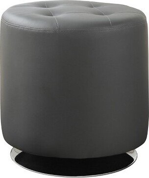 Round Leatherette Upholstered Ottoman, Grey