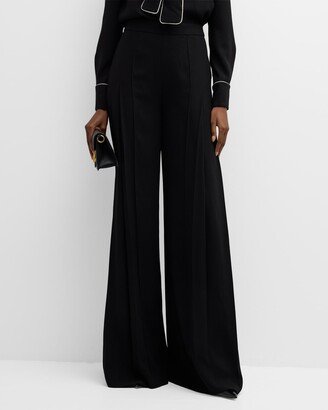 High-Rise Pleated Pintuck Wide-Leg Pants