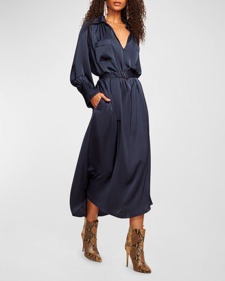 Cecilia Satin Midi Shirtdress