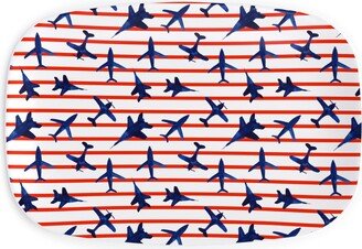 Serving Platters: Patriotic Airplanes Watercolor - Blue With Red Stripes Serving Platter, Blue