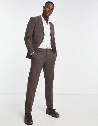 slim fit suit pants in brown mini plaid