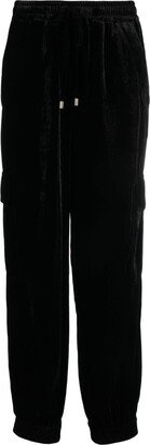 Velvet high-waist tapered-leg trousers