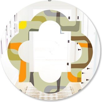 Designart 'Retro Square Design VII' Printed Modern Round or Oval Wall Mirror - Quatrefoil