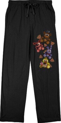 Five Nights at Freddy's Video Game Men's Mini Characters & Pizza Black Sleep Pajama Pants-X-Large