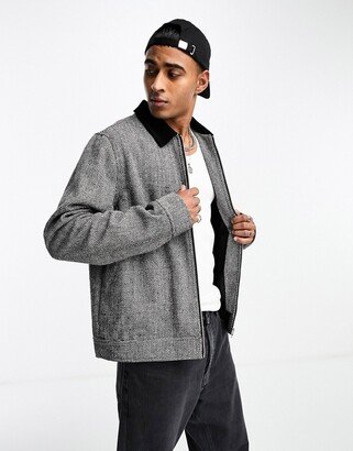 wool look textured harrington jacket with cord collar in gray