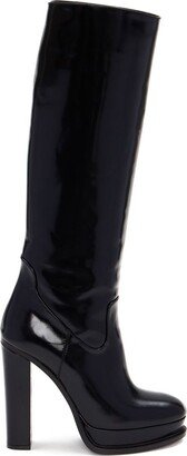 120mm Platform Leather Knee Boots