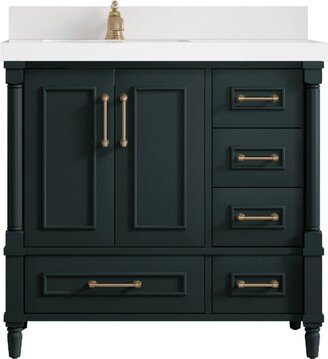 Aberdeen 36 In. W X 22 D Left Offset Sink Bathroom Vanity in Dark Forest Green With Quartz Or Marble Countertop | Modern Vanity