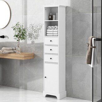 Freestanding Tall Bathroom Cabinet with 3 Drawers and Adjustable Shelf