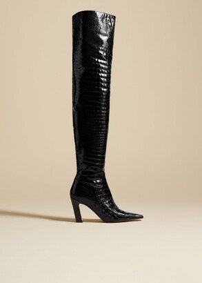 The Marfa Over-the-Knee High Boot in Black Croc-Embossed Leather