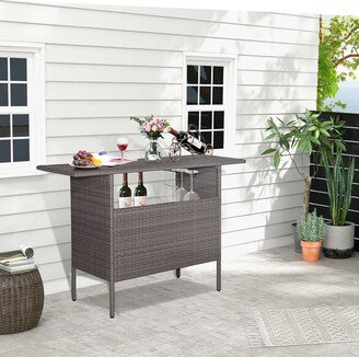 Patio Rattan Wicker Bar Height Counter Table Storage Shelf Rail