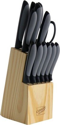 Home Dorain 14 Piece Stainless Steel Cutlery Set in Black with Wood Block