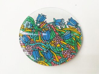 Glass Handpainted Round Coaster - Blue Mandavelia, Mirror