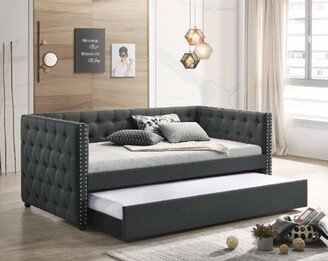 tiramisubest Upholstered Wooden Daybed, Bed Frame With Tufted Back And Trundle