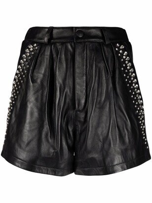 Crystal-Embellished Leather Shorts