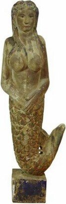 5.5 Hand Carved Standing Mermaid Statue