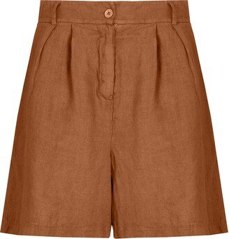 Linen High-waist Pleated Bermuda Shorts & Bermuda Shorts Brown
