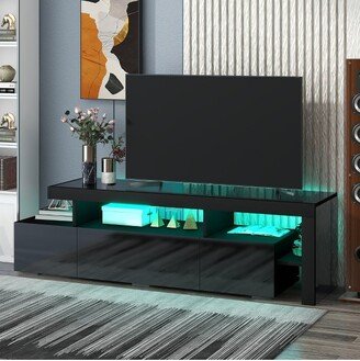 Modern TV Stand for TVs up to 70'', UV High Gloss Surface Entertainment Center with DVD Shelf, Black