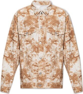 Camouflage-Printed Buttoned Denim Jacket