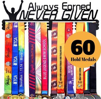 Always Earned Never Given Medal Holder Display Hanger Rack Frame For Sport Race Runner Sturdy Over 60 Medals Easy To Install