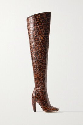Canalazzo Croc-effect Leather Over-the-knee Boots - Brown