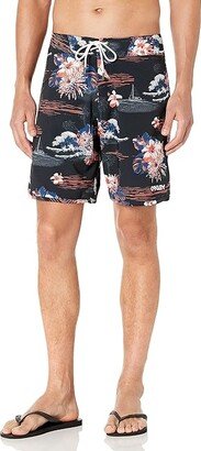 Men's Standard Tropical Bloom 18 Boardshort (Black Hawai) Men's Swimwear Sets