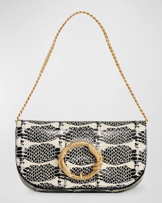 Snake-Embossed Chain Crossbody Bag