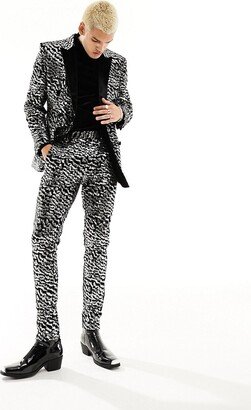 super skinny velvet sequin suit pants in silver-AA