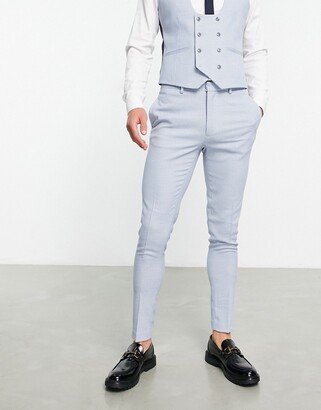 wedding super skinny suit pants in birdseye texture in dusky blue