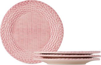 Les-Ottomans Pink Wicker Side Plate Set, 4 pcs