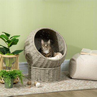 Elevated Cat Basket Bed with Cushion, Cat Egg Chair Shape, Cute Cat Condo with Stand for Indoor Cats, 20 Dia. x 23.5 H, Herbal Grey