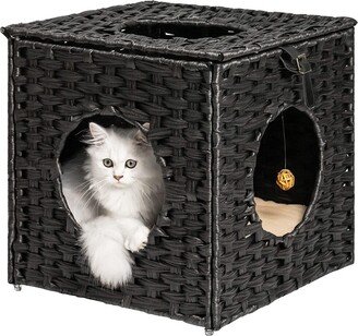 Robotime Handmade Cat Supplies - Indoor Woven Rattan Cat House - Pet Furniture