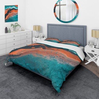 Designart 'Abstract Marble Composition In Blue and Orange VI' Modern Duvet Cover Set