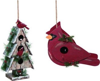 Wood 12 in. Multicolor Christmas Cardinal Birdhouse Set of 2