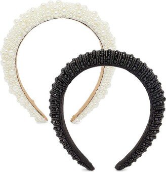 Glamlily 2 Piece Rhinestone Headbands for Women, Pearl Padded Hairband Accessories, Black & White, 6.5 in