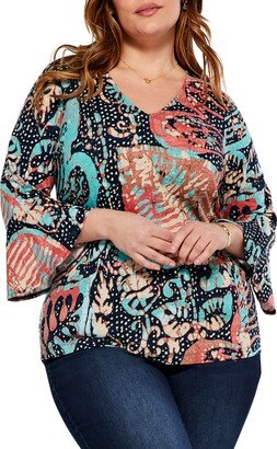 Batik Stamp Bell Sleeve Blouse