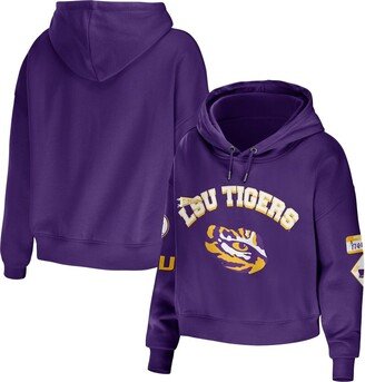 Women's Wear by Erin Andrews Purple Lsu Tigers Mixed Media Cropped Pullover Hoodie