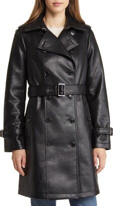 Double Breasted Faux Leather Coat-AA