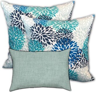 Joita Home Azure Crayon Indoor/Outdoor, Zippered Pillow Cover with Insert, Set of 2 Large & 1 Lumbar