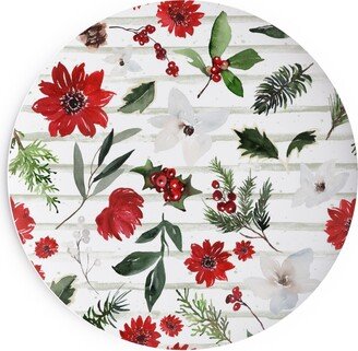 Salad Plates: Jolly Christmas Florals - Mint Sage Stripes Salad Plate, Multicolor