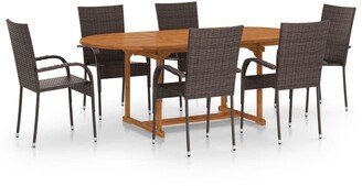 7 Piece Patio Dining Set Poly Rattan Brown