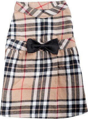 The Worthy Dog Flannel Plaid Adjustable Pet Dress - Tan - XXL