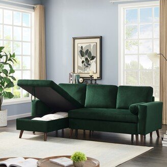 IGEMAN L-Shaped Sectional Sofa 88 Reversible Pull Out Sleeper Sofa, Corner Sofa-Bed with Storage Chaise Left/Right Handed Chaise