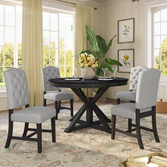 EHEK 5-Piece Dining Table Set with Extendable Table and 4 Upholstered Chairs