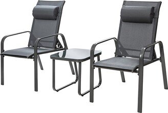 3 PCS Patio Bistro Set Stackable Patio Chairs with Glass Coffee Table