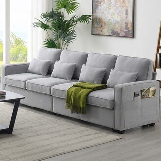 IGEMAN 104 4-Seater Modern Linen Fabric Sectional Sofa with 4 Pillows