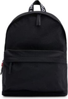 Wrinkle-effect nylon backpack with logo straps