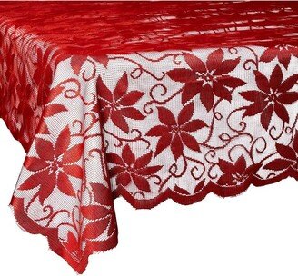 Juvale Lace Poinsettia Red Rectangle Dining Tablecloth Table Cover for Christmas Holiday, 60 x 80 In