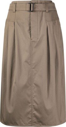 Belted-Waist Pleated Midi Skirt