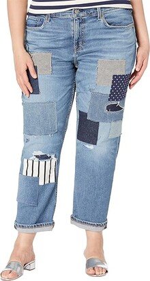 Plus Size Patchwork Relaxed Tapered Ankle Jeans in Tinted Sapphire Wash (Tinted Sapphire Wash) Women's Jeans