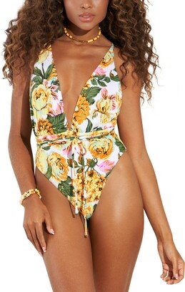 Safari Convertible Neck Open Back Reversible One-Piece Swimsuit